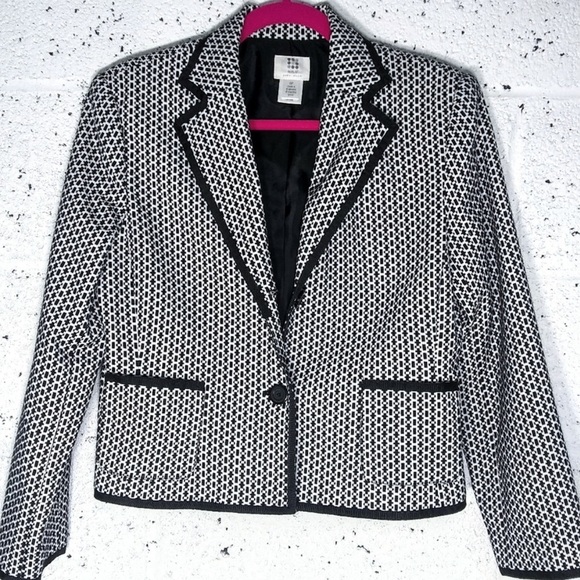 Apt. 9 Houndstooth Style Checkered Black & White Blazer Jacket Size 8 Petite - Picture 1 of 16